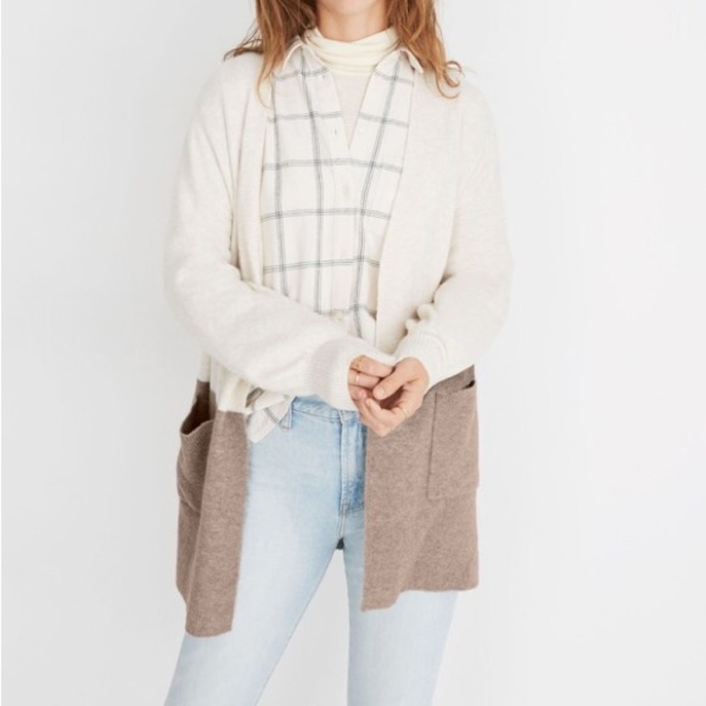 Madewell Kent Colorblock Cardigan Sweater in Coziest Yarn Bright Ivory Size XS